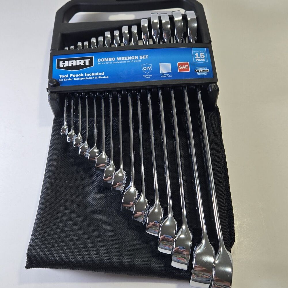 Brand New HART 15-Piece SAE Combination Wrench Set with Pouch